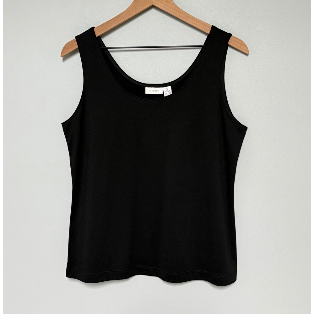 Chicos Women's Tank Top 2 Large Black Scoop Neck Microfiber Contemporary NEW